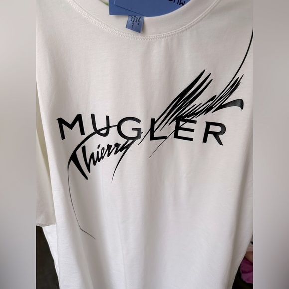 Thierry Mugler x H&M Women’s White Logo Designer Star Printed T-Shirt Medium NWT - Picture 5 of 16